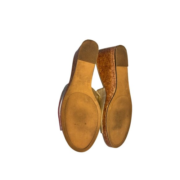 Karen Scott Metallic Gold Slide Wedge Sandals Cork Heel & Ruched Detail Size 7.5 - Picture 6 of 10